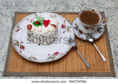 Delicious cake with coffee