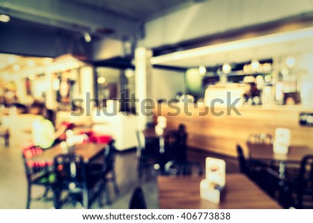 Abstract blur coffee shop interior background - Vintage filter