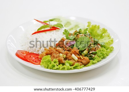 khao nam tok kai thai food