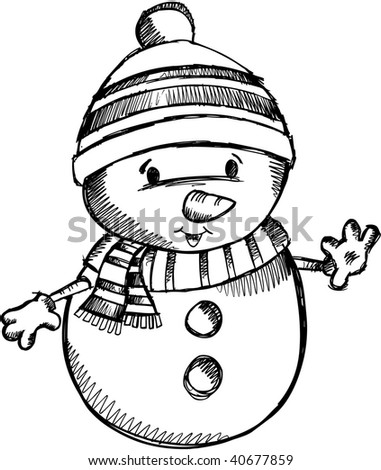 doodle Christmas sketchy Snowman Vector Illustration
