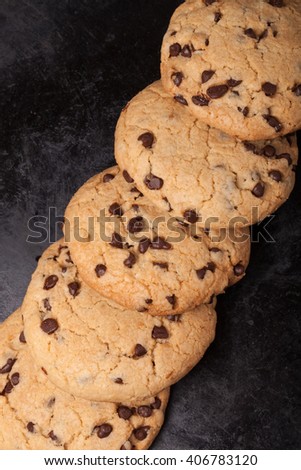 American cookies with chocolate drops on a black background.