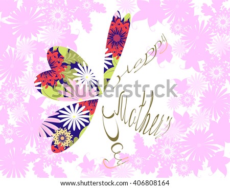 Happy Mothers typographical background with a butterfly from hearts. EPS10 vector illustration