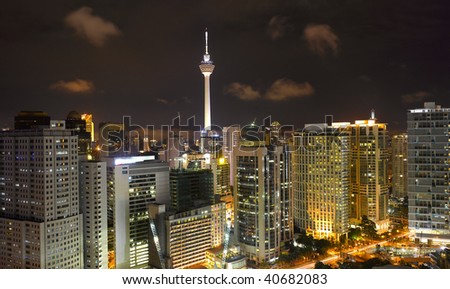 Malaysia -  Kuala Lumpur Cityscape with KL tower at night (large format photography)