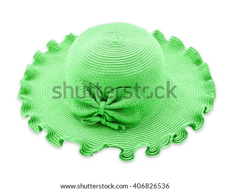 Green vintage woman hat isolated on white background, clipping path.