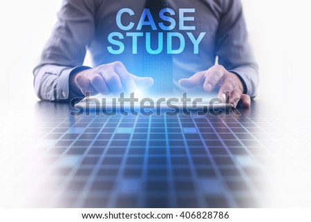 Businessman using tablet pc and select Case study.