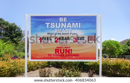 Tsunami sign for the beach.