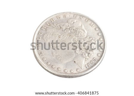 old vintage silver dollar isolated on background