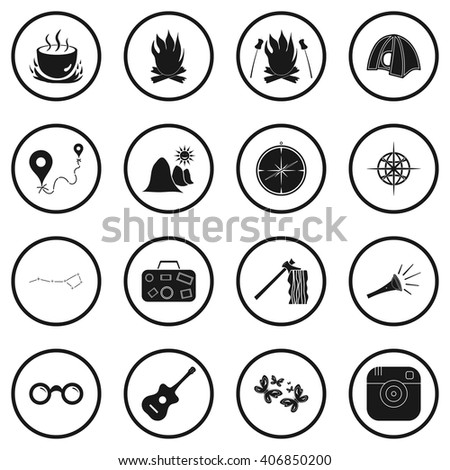 Camping and tourism 16 simple icons set