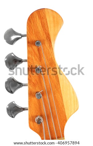 Wooden head stock with tuning pegs, isolated on white