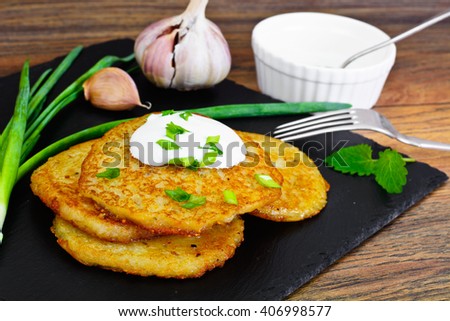 Fried Potato Pancakes. Belarusian and German Cuisine. Studio Photo