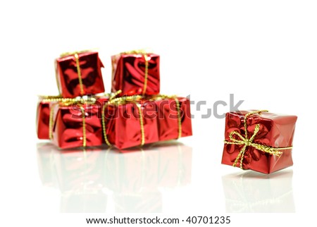 Red gift boxes with gold ribbon - isolated on white background