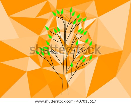 Vector tree in stained glass window, pattern - a tree made of triangles