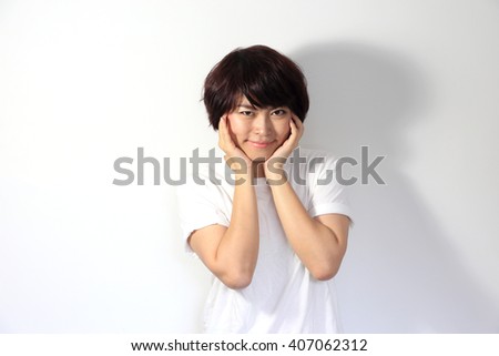 The Asian woman feeling shy.