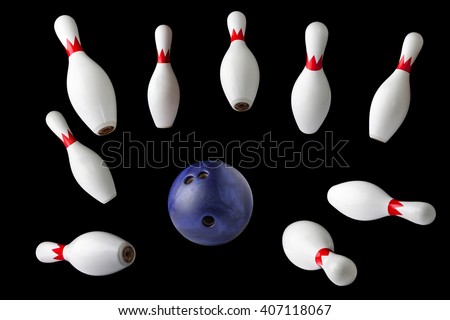 bowling pins and ball isolated on black background