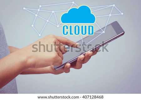 hand with cloud concept with filter effect retro vintage style