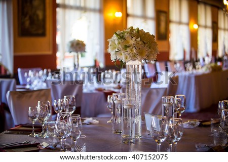 Beautiful decorated wedding table  Royalty-Free Stock Photo #407152075