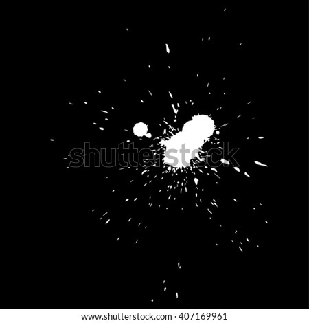 Vector artistic white paint hand made creative wet dirty ink or oil drop spots silhouette isolated on black background, metaphor to art, grunge or grungy, decoration, education abstract symbol design