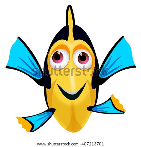 Cute cartoon kid fish character, isolated on white background. Vector clip art illustration. Game character