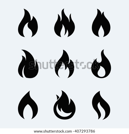 Fire icon vector set  isolated from background. Different dark fire icons in modern flat style. 