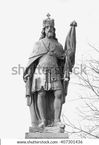 Old statue of Saint Wenceslas (Vaclav) in village Hradisko near Kromeriz, Czech republic