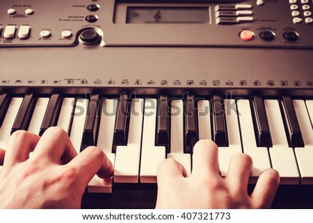 Piano keyboard. Music instrument. Black and white key. Play sound, chord, melody. Classical, musical art. Jazz performance, entertainment. Musician background. Classic note harmony.
