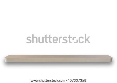 Empty top of wooden shelf isolated on white background. For product display