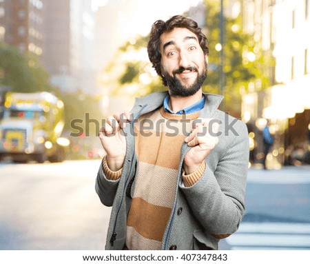 young crazy man happy expression