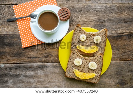 Funny morning toast and coffee background
