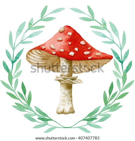 Watercolor mushroom and wreath