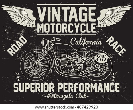 Motorcycle vintage graphic, motorcycle emblem vector print and varsity. For t-shirt or other uses in vector.T shirt graphic