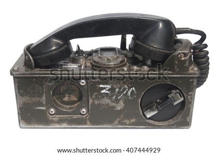 Army field telephone set on white background