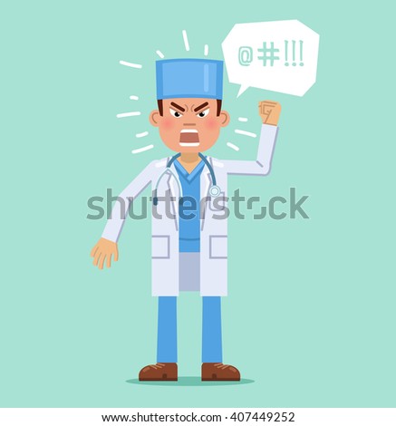 Illustration of an angry doctor. Emotional face, anger emotion, emoticon, emoji. Doctor in rage. Flat style vector illustration