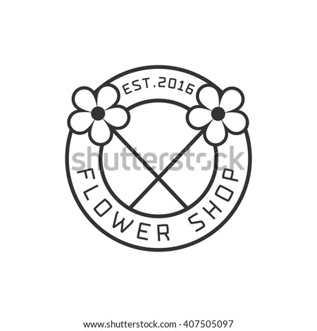 Flower shop logo, icon, symbol, emblem vector. Graphic design element, clip art with two chamomile flowers