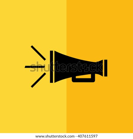 Black megaphone icon vector illustration. Yellow background