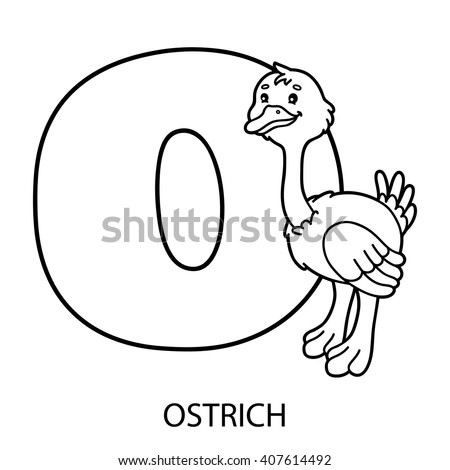 animal alphabet coloring page. Vector illustration of educational alphabet coloring page with cartoon animal for kids