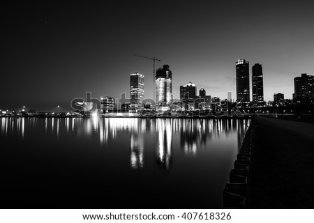 City of Milwaukee Wisconsin at Night black and white photography