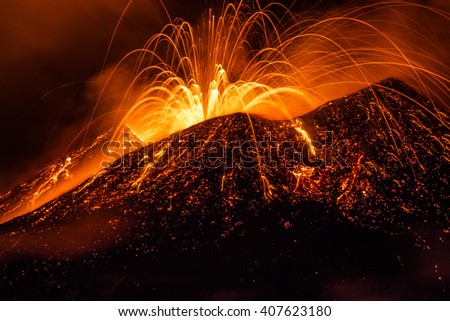  Mount Etna, produced fountains and explosions of lava  Royalty-Free Stock Photo #407623180