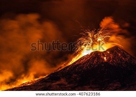  Mount Etna, produced fountains and explosions of lava  Royalty-Free Stock Photo #407623186