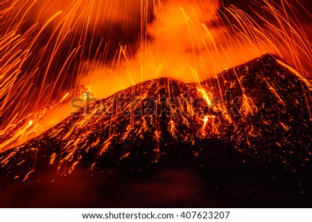  Mount Etna, produced fountains and explosions of lava  Royalty-Free Stock Photo #407623207