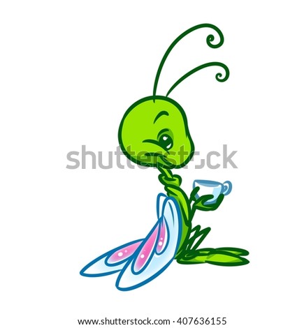 Insect drinking tea  image character   cartoon illustration

