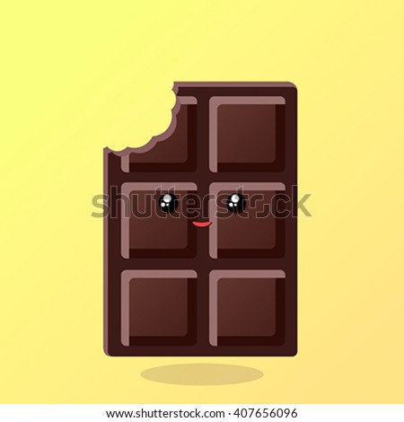 Vector illustration. Bitten chocolate, kawaii, cartoon style. The expression of emotions for design, art work, design cards and web pages.