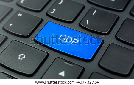 Business Concept: Close-up the GDP button on the keyboard and have Azure, Cyan, Blue, Sky color button isolate black keyboard
