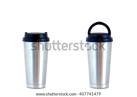 Stainless bottle on white background.