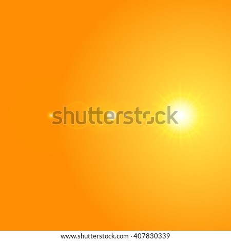 Sun with lens flare lights template and vector background. Sunrise or Sunset Special Effect Glowing Rays. Good for promotion materials, Brochures, Banners. Abstract Backdrop.
