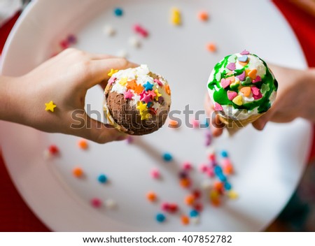 set of right hand holding Ice cream