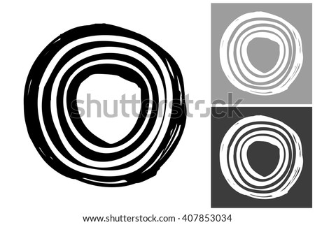 Line circle vector hand drawn graphic image. Label with minimalistic shape line circle. Isolated element on white, gray and black background. Paint imitation. Royalty-Free Stock Photo #407853034
