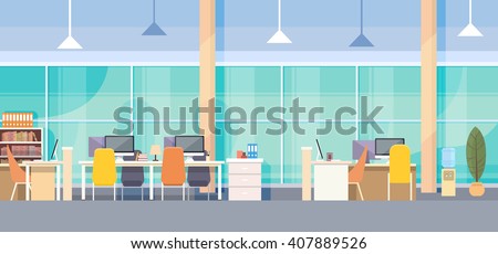 Modern Office Interior Workplace Desk Flat Vector Illustration Royalty-Free Stock Photo #407889526
