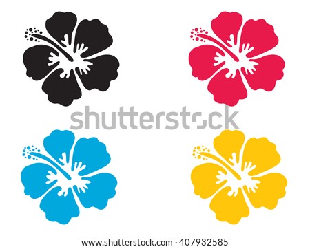 Hibiscus flower. Vector illustration. Hibiscus icon in 4 colors - blue, black, red and yellow. Summer tropical flower symbol