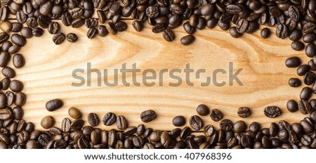 Coffee beans on the table. Free space for your text