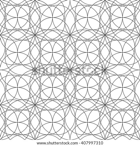 Graphic sacred geometry seamless pattern in black and white colors. Coloring book page design for adults and kids
